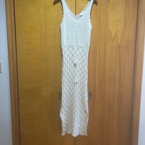 Freshman 1996 Juniors Dress Size M Beige Crochet Waist Tie Cottagecore Beachy